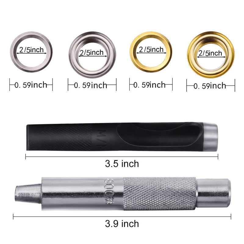 Bememo Grommet Kit 200 Sets Grommets Eyelets with 3 Pieces Install Tool Kit, 4 Colors (2/5 Inch Inside Diameter) - Image 3